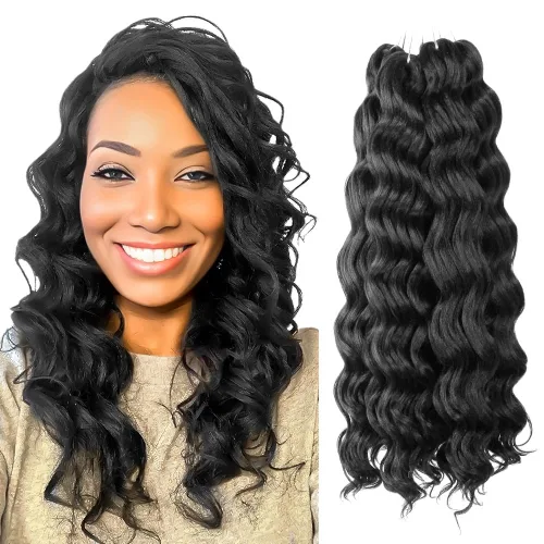Vista 39 de Pelo de onda marina con trenzas de ganchillo, 6 pulgadas, 8 paquetes, trenzas rizadas suaves y profundas, extensiones de pelo sintético ondulado