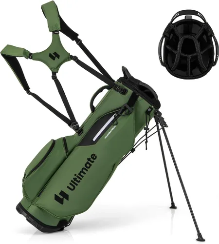 Vista 12 de Bolsa de pie de golf ULTIMATE, bolsa de golf de 8 vías con 5 bolsillos, capucha antilluvia, correa desmontable de doble hombro, almohadilla lumbar
