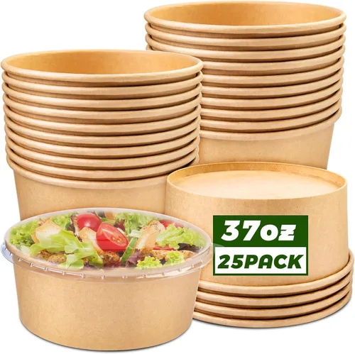 Vista 16 de Paquete de 50 cuencos de papel de 17 onzas, cuencos de ensalada desechables con tapas Octagon Disposable Bowls, Disposable Food Containers with