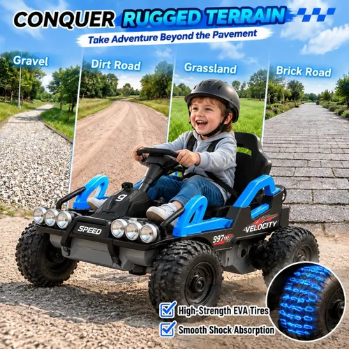 Vista 3 de 12V Electric Go Kart for Kids, Ride On Buggy Car with Metal Frame Ages 3-6 Blue