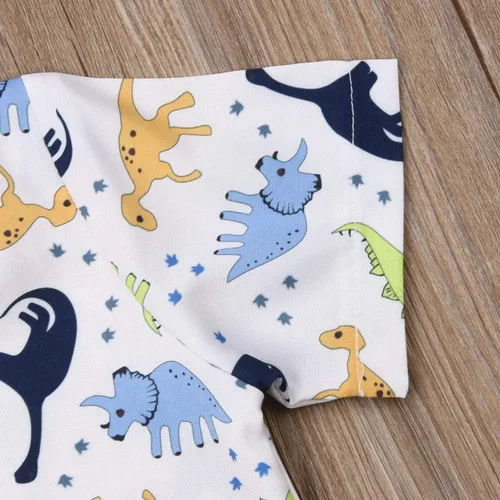 Vista 66 de Conjunto de camisa de manga corta con botones y pantalones cortos casuales con diseño de flamingo, para bebés y niños de 1 a 6 años, atuendos