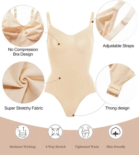 Vista 4 de SHAPERX Body para mujer con control de abdomen, moldeador sin costuras, moldeador de cuerpo