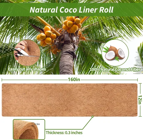 Vista 2 de Legigo Rollo de revestimiento de coco natural de 12 x 160 pulgadas, forro de coco para maceta, cesta colgante de caja de ventana, rollo de fibra