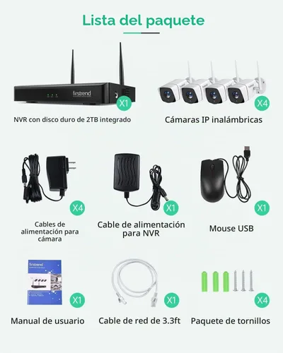 Vista 9 de Firstrend Sistema de cámara de seguridad inalámbrica de 5 MP, kit de CCTV de 4 cámaras con disco duro de 2 TB, audio bidireccional