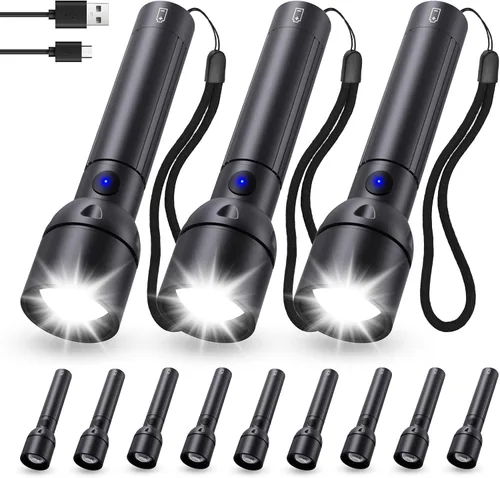 Vista 10 de Linterna recargable USB C de alto lúmenes, 800L, luz de flash súper brillante con 12 horas de larga vida, 5 modos, zoomable, impermeable, potentes