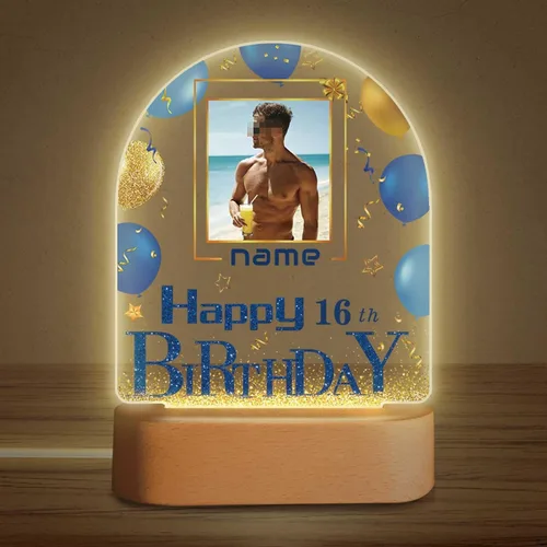 Vista 15 de Regalos de cumpleaños personalizados, lámpara de luz nocturna LED acrílica, placa de bola de cristal, nombre de foto personalizado, regalos
