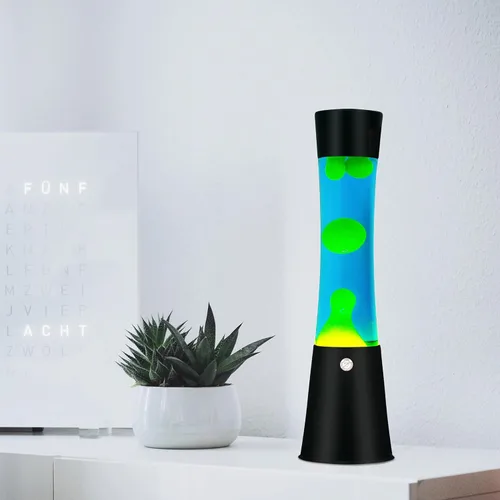 Vista 3 de Vanful Lámpara de movimiento líquido con base negra, lámparas de purpurina con cera amarilla en agua azul para adultos, luz nocturna para niños