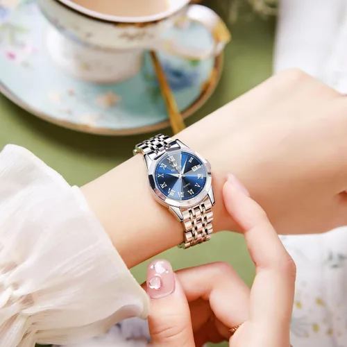 Vista 2 de OLEVS Reloj de pulsera para mujer, pequeño reloj de pulsera de acero inoxidable para mujer, reloj analógico de cuarzo para mujer