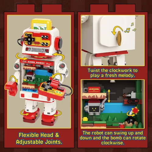 Vista 4 de Fantastic Idea Game Robot Juego de bloques de construcción, juguetes de construcción de consola de juegos retro, colección y exhibición
