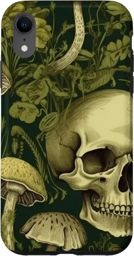 Vista 24 de iPhone 16 Skull Pattern Olive Green Mushroom Case
