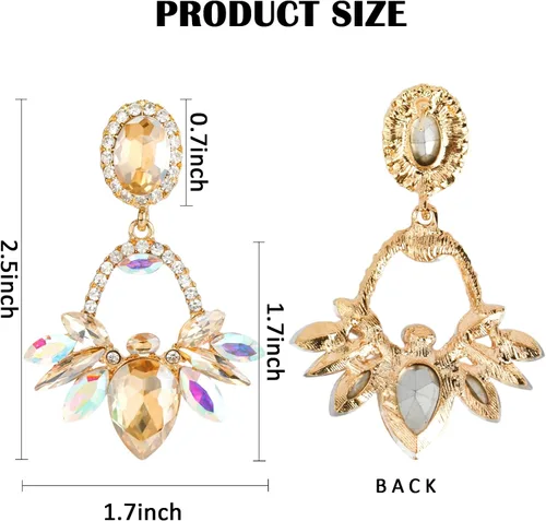 Vista 2 de CIEHER Aretes colgantes de piedra de imitación para mujer, aretes colgantes de champán para mujer, aretes colgantes rectangulares para mujeres