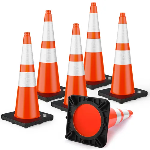 Vista 8 de BATTIFE Conos de tráfico de 28 pulgadas con base ponderada negra, conos de seguridad de PVC naranja para control de tráfico, eventos