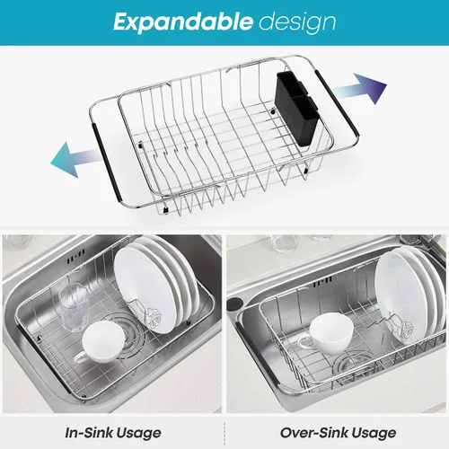 Vista 3 de KESOL - Escurridor de platos compacto expandible sobre el fregadero, pequeño estante de cocina