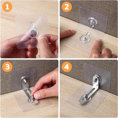 Vista 6 de VOSAREA Anclajes adhesivos para muebles, sin perforación, anclajes de pared para muebles, ganchos adhesivos para prevención de caídas, anti punta