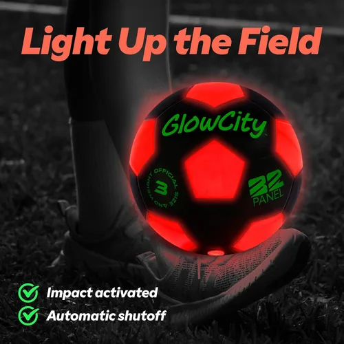 Vista 2 de GlowCity Balón de fútbol que brilla en la oscuridad - Tamaños 3, 4, 5 para niños, adolescentes y adultos - Balón de fútbol que se ilumina con 2