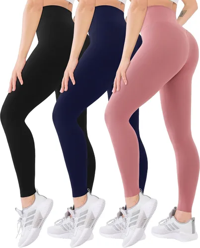 Vista 47 de Blisset - Paquete de 3 leggings de cintura alta para mujer con bolsillos, pantalones suaves y activos para control de abdomen, ideales para yoga