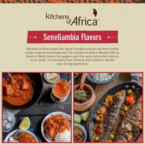 Vista 5 de Kitchens of Africa Kaani - Salsa picante artesanal de África Occidental con pimienta habanero, jengibre fresco y ajo. Ardiente, audaz y picante