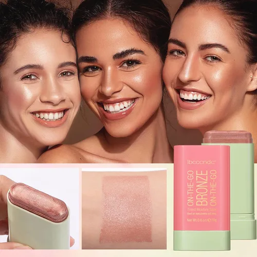 Vista 7 de Barra de contorno de crema, barra bronceadora con brillo facial, resaltador de brillo natural mezclable, barra hidratante sólida teñida multiusos
