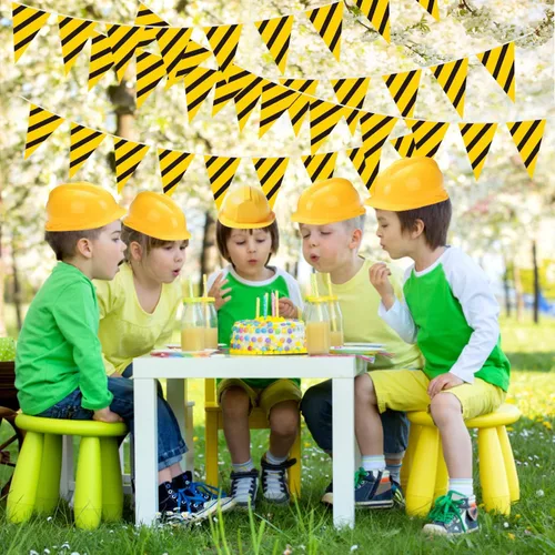 Vista 6 de Paquete de 5 banderines de construcción – Bandera temática de camión volquete para niños, decoración de banderines triangulares para fiesta