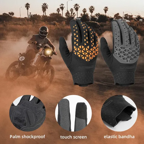Vista 5 de ROCKBROS Guantes antideslizantes para bicicleta de montaña, guantes de ciclismo antideslizantes que absorben los golpes, con espalda en la palma