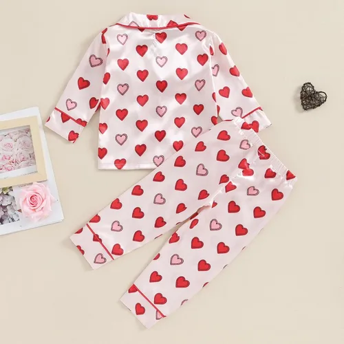 Vista 14 de Conjunto de pijama de manga larga con botones para niña pequeña, conjunto de ropa de dormir