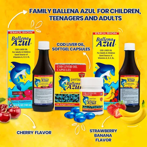 Vista 3 de Ballena Azul Aceite de Hígado de Bacalao para Adultos y Niños, Aceite de Hígado de Bacalao para Adultos y Niños, Buena Fuente de Vitaminas A, D, E