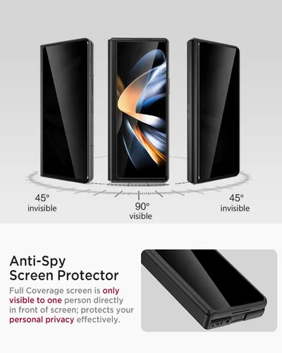 Vista 3 de Miimall Funda para Samsung Galaxy Z Fold 4 con protector de pantalla de privacidad, soporte ajustable integrado y protección magnética de bisagra