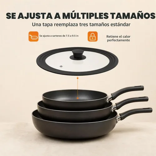 Vista 2 de Tapa universal para ollas, sartenes y sartenes de 7.5 a 9.5 pulgadas, tapa