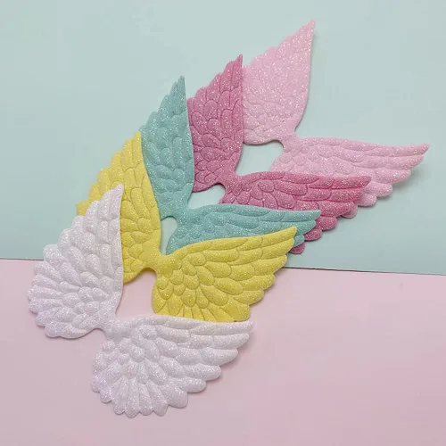 Vista 5 de GSHLLO 30 parches de alas de ángel con purpurina, apliques bordados, adornos de tela, adornos para manualidades, costura