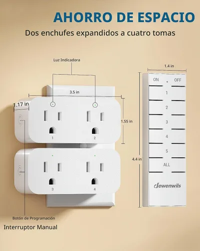 Vista 7 de DEWENWILS - Salida de control remoto, paquete de 2 tomas de corriente interior con 4 controles independientes y 1 control general, interruptor