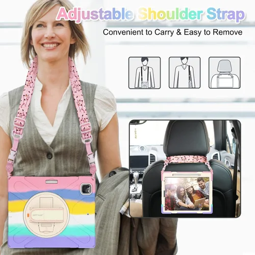 Vista 4 de BATYUE Funda para iPad Pro 12.9 de 6ª, 5ª, 4ª y 3ª generación (2022/2021/2020/2018), funda protectora con soporte para lápices, correa