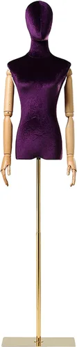 Vista 14 de Torso de maniquí de forma de vestido femenino, altura del cuerpo del maniquí de terciopelo ajustable, con brazo de madera maciza y base de metal