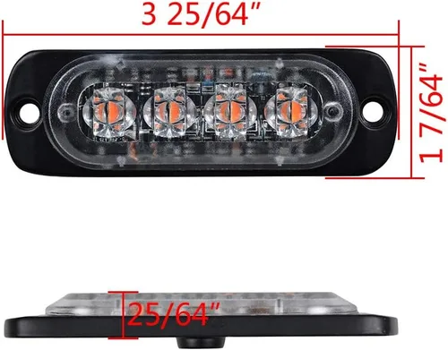Vista 2 de Corp Amber Super Slim 4-LED Advertencia Emergencia Estroboscópica Luz Estroboscópica Montaje en Superficie Coche Camión 12V-24V (100 piezas)