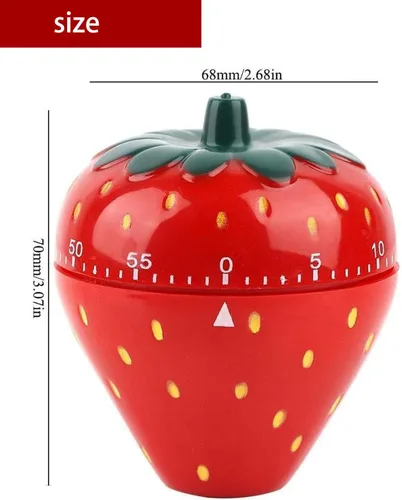 Vista 4 de Lindo temporizador de cocina de frutas, temporizador en forma de fresa, tiempo mecánico de dibujos animados, cuerda mecánica de fresa