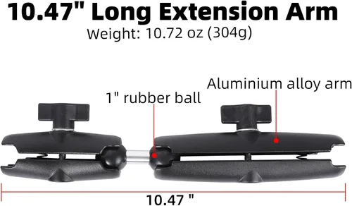 Vista 2 de Brazo de Extensión Doble con Enchufe Doble con Adaptador de Bola Doble de 1" Compatible con Montaje RAM Tamaño B y Otros Dispositivos Estándar