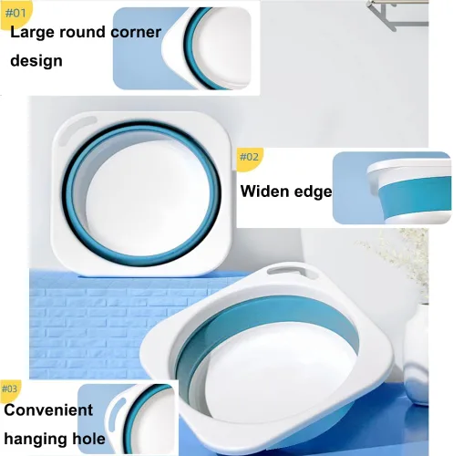 Vista 3 de Lavabo de plástico plegable de 5 litros (1.4 galones), bandeja de cocina, bañera pequeña con floding, cubo de plástico que ahorra espacio
