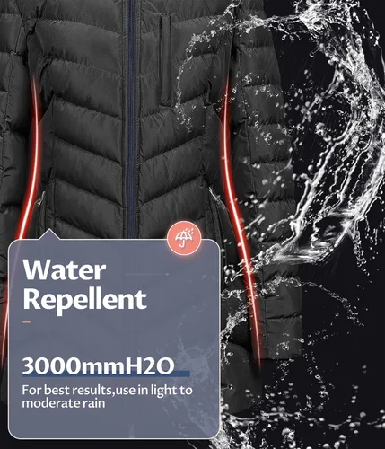 Vista 4 de CREATMO US Abrigo de invierno con capucha para mujer impermeable cálido largo acolchado parka