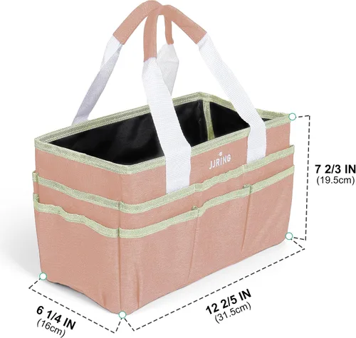 Vista 3 de JJRING Bolsa organizadora de manualidades, organizador de arte con múltiples bolsillos, bolsa de costura beige para arte, manualidades, álbumes