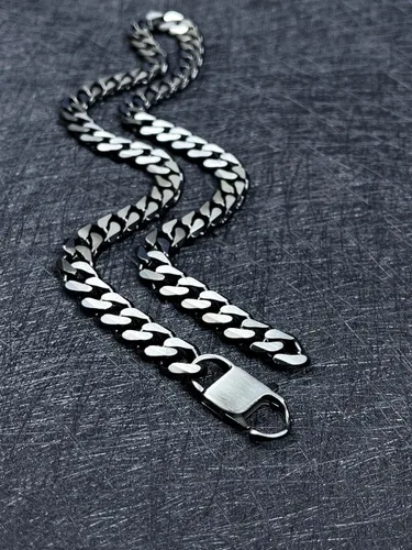 Vista 34 de YAMI Cadena de eslabones cubanos para hombre, azul/negro/oro de 14 quilates, acero inoxidable de 0.394-0.472 in de grosor, collar de cadena