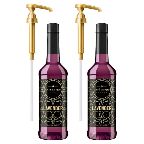 Vista 7 de Jarabe clásico de azúcar de caña Café le Rou - 750 ml, paquete de 2 con 2 dispensadores de bomba dorados