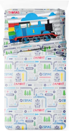 Vista 2 de Jay Franco Thomas & Friends Stitch in Time - Juego de sábanas infantiles, de microfibra y resistentes a la decoloración, 3 piezas, ropa de cama