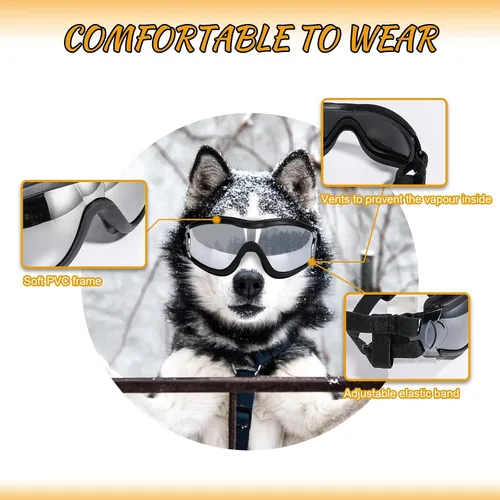 Vista 2 de Gafas de Sol para Perros Gafas Protectoras para Perros, Protección UV, Protección contra Viento, Polvo, Niebla, Gafas para Mascotas, Protección