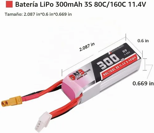Vista 2 de 300mAh HV LiPo Batería 3S 80C/160C 11.4V XT30 Conector para Betafpv 75x