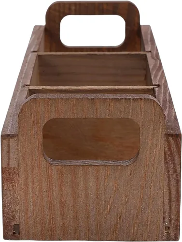 Vista 3 de Focket Tea Bag Organizer, 3 Compartments Pine Wood Tea Storage Container Wooden Box with Double Handles for Cabinet Countertop Office Home