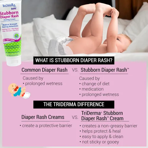 Vista 2 de TriDerma MD Baby Stubborn - Crema para aliviar la erupción del pañal, curación para la erupción del pañal difícil de curar, tratar y prevenir