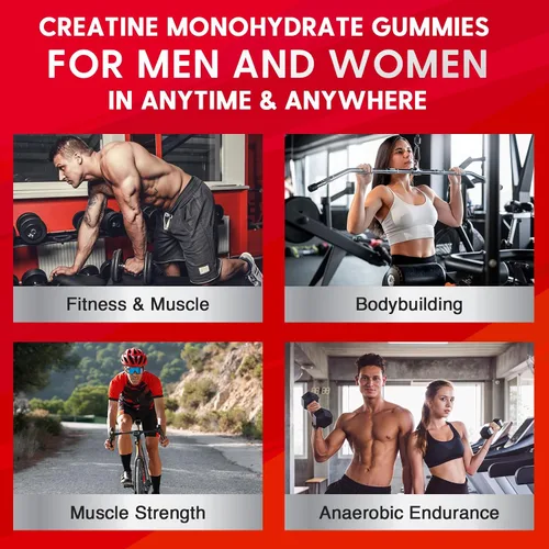 Vista 6 de Gomitas de monohidrato de creatina para hombres y mujeres, gomitas de creatina preentrenamiento con taurina y vitamina B6 B12 para máxima fuerza