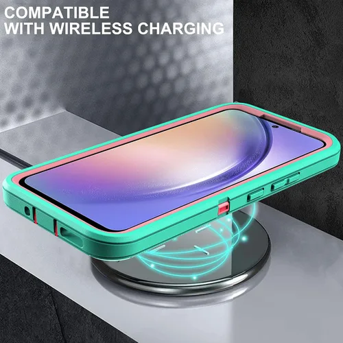 Vista 7 de Funda para Samsung Galaxy A54 5G, 3 en 1, protección resistente a prueba de golpes con 2 protectores de pantalla de vidrio templado, color azul Azul
