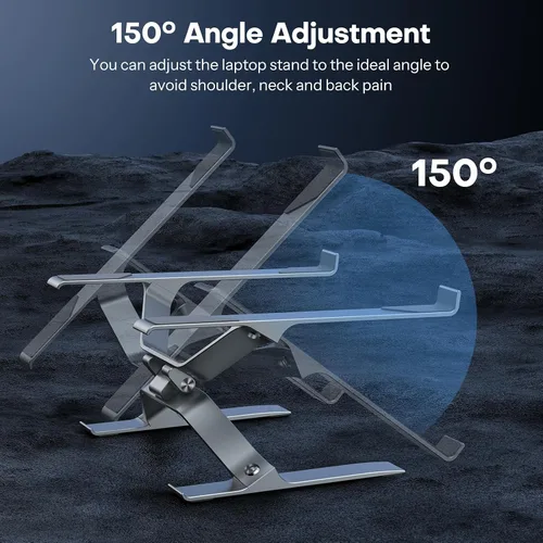 Vista 3 de OMOTON Soporte para portátil más estable, soporte ajustable de aluminio para escritorio, elevador ergonómico desmontable adecuado para todas