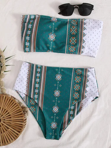 Vista 5 de Floerns Traje de baño bohemio de dos piezas de cintura alta para mujer