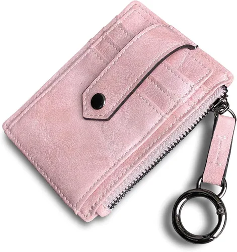 Vista 2 de Pofee XIO - Tarjetero de RFID delgado y minimalista para mujer, con bolsillo frontal, mini monedero con llavero